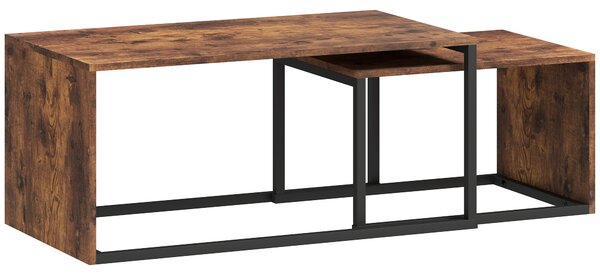HOMCOM Set 2 pezzi tavolini, tavolino da salotto, tavolino laterale, pannello truciolare, metallo, 90 x 48 x 42 cm/59 x 42 x 36 cm, Nero+Marrone | Aosom Italy