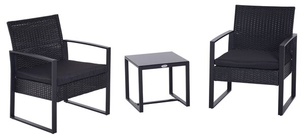 Set Tavolino e 2 Sedie da giardino in Rattan Sintetico con Cuscini Nero