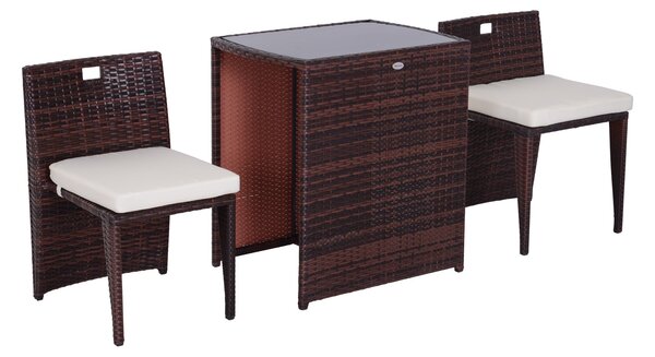 Set Tavolino e 2 Sedie da giardino in Rattan Sintetico e Ferro Marrone e Nero