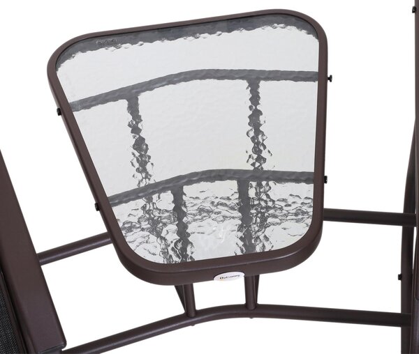 Set Tavolino e 2 Sedie a dondolo da Giardino in Acciaio e Tessuto Marrone 195x88x92 cm