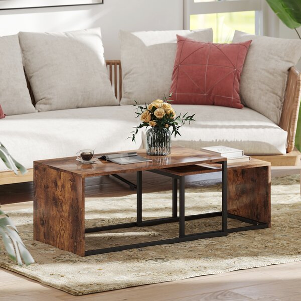 HOMCOM Set 2 pezzi tavolini, tavolino da salotto, tavolino laterale, pannello truciolare, metallo, 90 x 48 x 42 cm/59 x 42 x 36 cm, Nero+Marrone | Aosom Italy