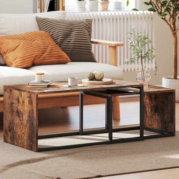 HOMCOM Set 2 pezzi tavolini, tavolino da salotto, tavolino laterale, pannello truciolare, metallo, 90 x 48 x 42 cm/59 x 42 x 36 cm, Nero+Marrone | Aosom Italy