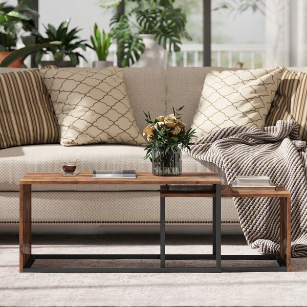 HOMCOM Set 2 pezzi tavolini, tavolino da salotto, tavolino laterale, pannello truciolare, metallo, 90 x 48 x 42 cm/59 x 42 x 36 cm, Nero+Marrone | Aosom Italy