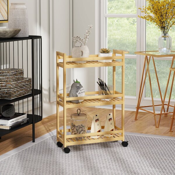 HOMCOM Carrello servitore, 3 livelli, ripiani a doghe, protezione anti-caduta, bambù, 55 x 20 x 75 cm | Aosom Italy