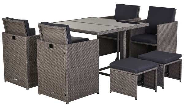Set Tavolo e 4 Sedie da giardino in Rattan Sintetico e Acciaio con 4 Poggiapiedi Grigio