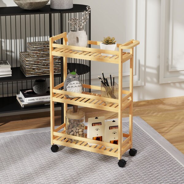 HOMCOM Carrello servitore, 3 livelli, ripiani a doghe, protezione anti-caduta, bambù, 55 x 20 x 75 cm | Aosom Italy