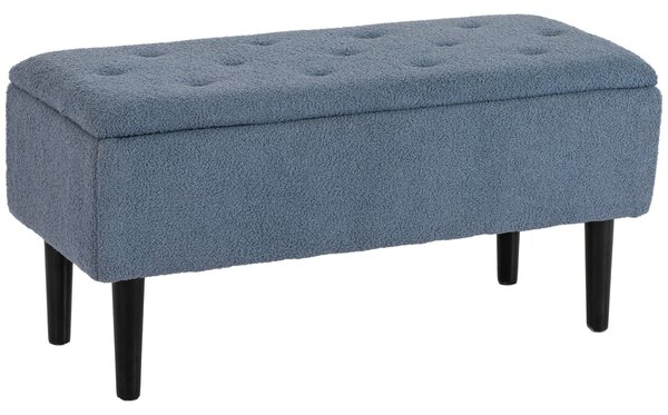 HOMCOM Panca imbottita con contenitore, baule, effetto cashmere, fino a 120 kg, struttura in legno naturale, 95 x 38 x 45 cm, Blu | Aosom Italy