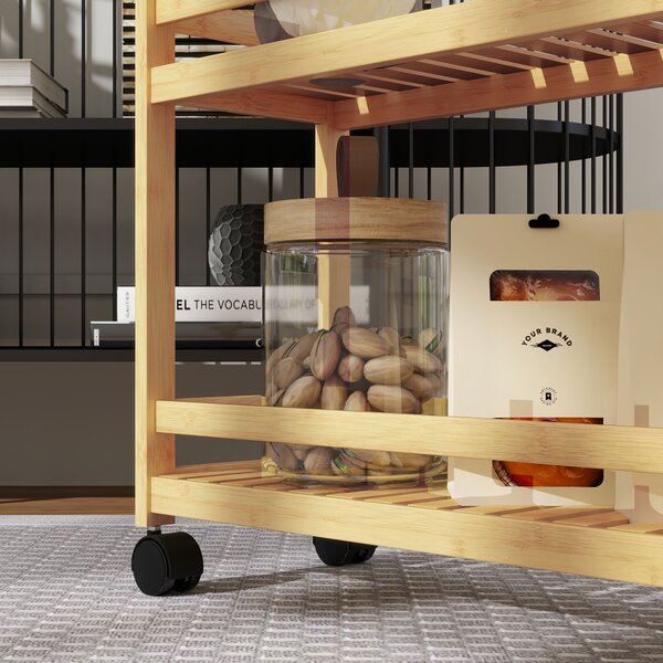 HOMCOM Carrello servitore, 3 livelli, ripiani a doghe, protezione anti-caduta, bambù, 55 x 20 x 75 cm | Aosom Italy