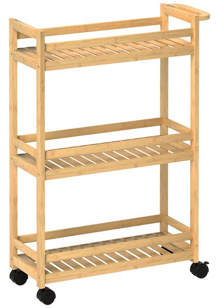HOMCOM Carrello servitore, 3 livelli, ripiani a doghe, protezione anti-caduta, bambù, 55 x 20 x 75 cm | Aosom Italy