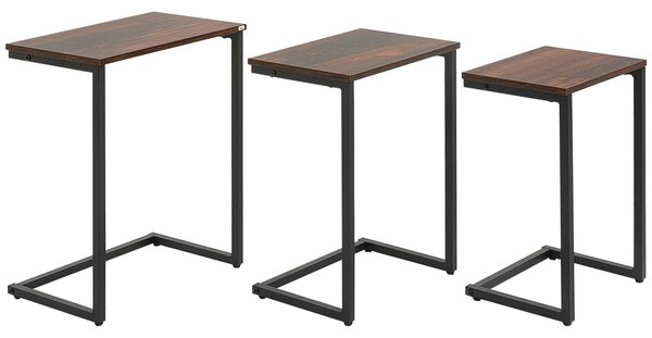 HOMCOM tavolino a set, tavolino da appoggio, set da 3, design industriale, telaio in acciaio, marrone+nero, 45 x 30 x 60cm | Aosom Italy