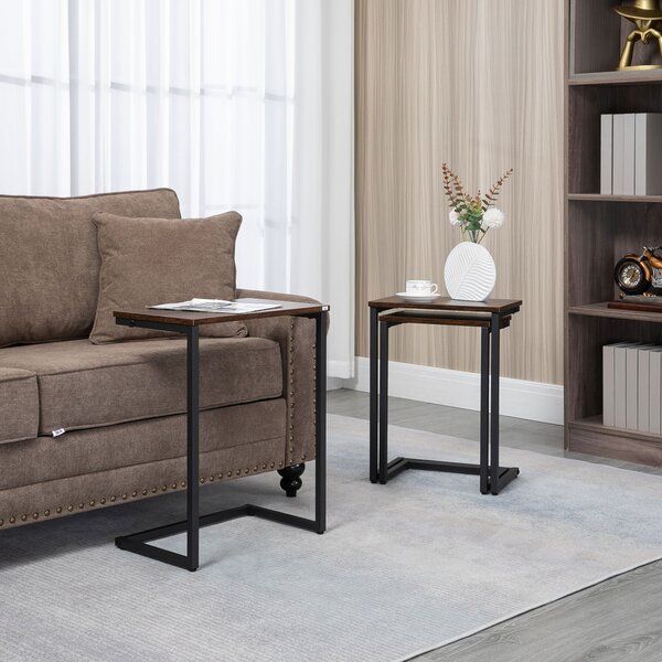 HOMCOM tavolino a set, tavolino da appoggio, set da 3, design industriale, telaio in acciaio, marrone+nero, 45 x 30 x 60cm | Aosom Italy