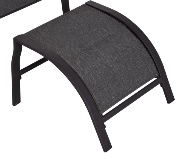 Set Tavolino e 2 Sedie Sdraio da giardino in Metallo e Textilene con Poggiapiedi e Tavolino Nero