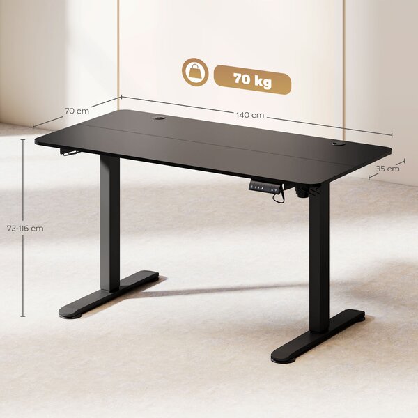 Vinsetto Scrivania regolabile in altezza per computer, 140 x 70 x 116 cm, Nero | Aosom Italy