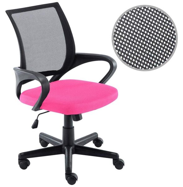 Sedia da ufficio con tessuto a rete traspirante, regolabile in altezza, color rosa/nero