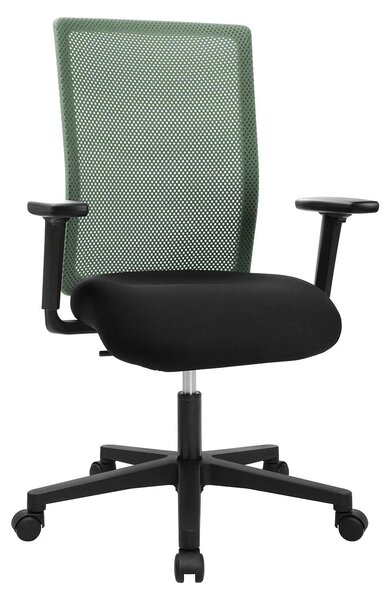 Sedia da ufficio con braccioli, colore nero, rete grigio-verde
