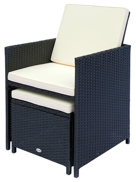 Set Tavolo e 6 Sedie da giardino in Alluminio e Rattan Sintetico 4 Poggiapiedi e Cuscini Nero