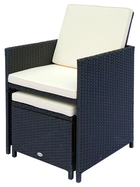 Set Tavolo e 6 Sedie da giardino in Alluminio e Rattan Sintetico 4 Poggiapiedi e Cuscini Nero