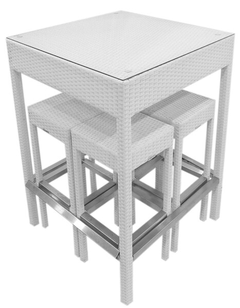 Set Tavolo Alto e 4 Sgabelli da Giardino in Hularo Madrid Bianco