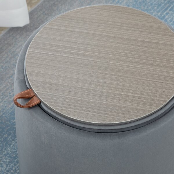 HOMCOM Pouf 2-in-1 effetto velluto con contenitore e coperchio rimovibile Ø44 cm x 47,5 cm Grigio | Aosom Italy