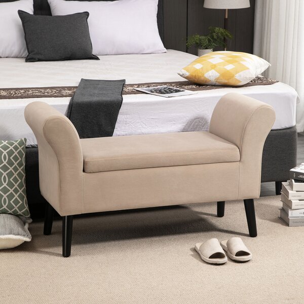 HOMCOM Panca imbottita con contenitore, panca con cassettone e braccioli, altezza seduta 46 cm, poliestere effetto velluto, 111,5 x 41 x 65 cm, Beige | Aosom Italy