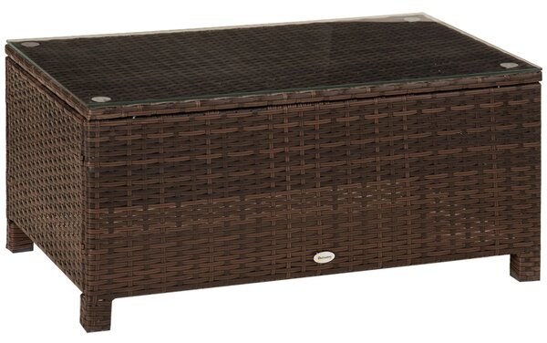 Tavolino da Giardino in Rattan Sintetico con Piano in Vetro Temperato Marrone 85x50x39 cm