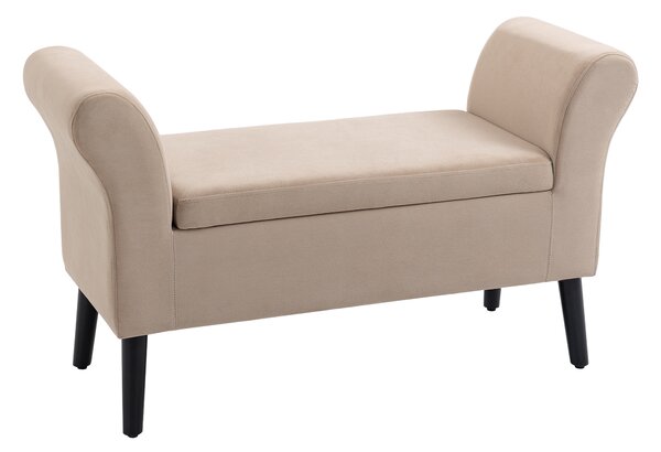HOMCOM Panca imbottita con contenitore, panca con cassettone e braccioli, altezza seduta 46 cm, poliestere effetto velluto, 111,5 x 41 x 65 cm, Beige | Aosom Italy