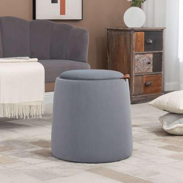 HOMCOM Pouf 2-in-1 effetto velluto con contenitore e coperchio rimovibile Ø44 cm x 47,5 cm Grigio | Aosom Italy