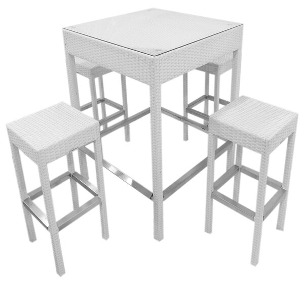 Set Tavolo Alto e 4 Sgabelli da Giardino in Hularo Madrid Bianco