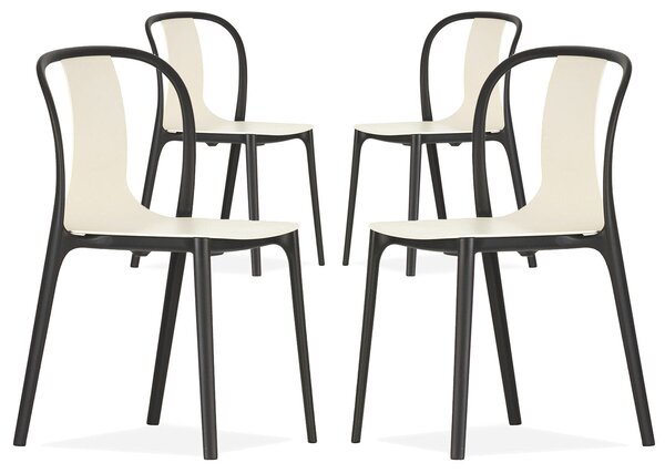 Set 4 Sedie da Giardino in Polipropilene Vandi Bianco e Nera