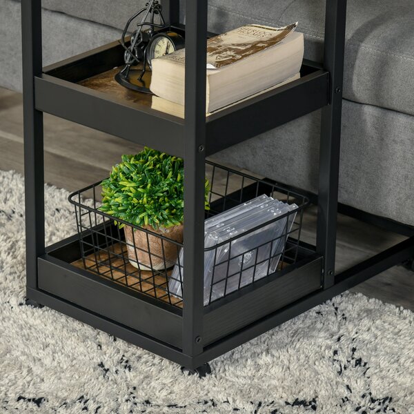 HOMCOM Tavolino laterale con ruote per divano o letto, stile industriale, acciaio e legno, marrone e nero | Aosom Italy