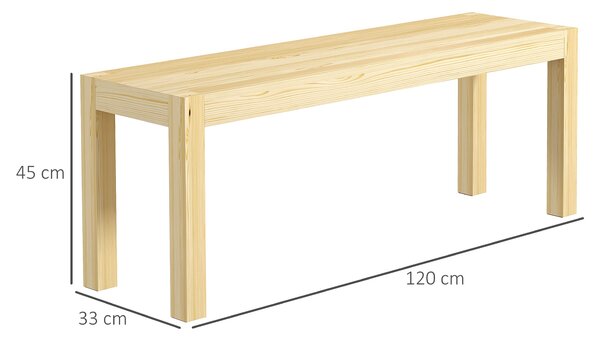 HOMCOM Panca da cucina in legno massello, 3 posti, 120 cm x 33 cm x 45 cm, naturale | Aosom Italy