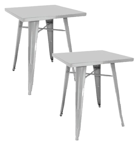 Set 2 Tavoli da Giardino 60x60 cm in Lamiera Galvanizzata Vorghini Silver
