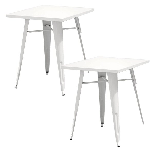 Set 2 Tavoli da Giardino 60x60 cm in Lamiera Galvanizzata Vorghini Avorio