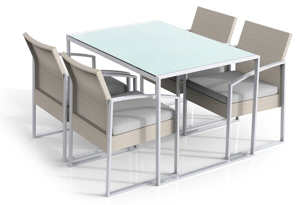 Set Tavolo e 4 Sedie da Giardino in Acciaio e Polyrattan Fadi Bilbao