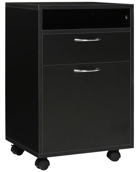 HOMCOM Contenitore su rotelle, contenitore con cassetti, 1 vano, 1 ripiano, 1 cassetto, 40 cm x 3 cm x 60 cm, Nero | Aosom Italy