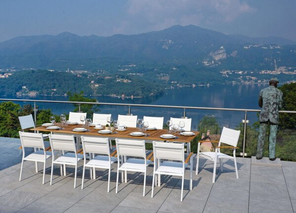 Tavolo da Giardino Allungabile 220/320x100x74 cm in Alluminio Vorghini Ghisoni Bianco