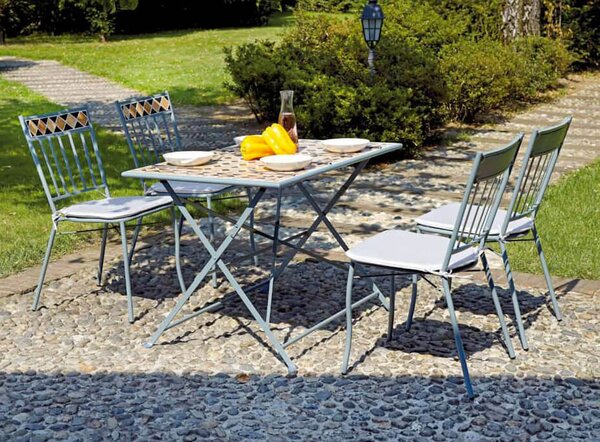 Set Tavolo e 4 Sedie da Giardino in Ferro con Mosaico Vorghini Casablanca