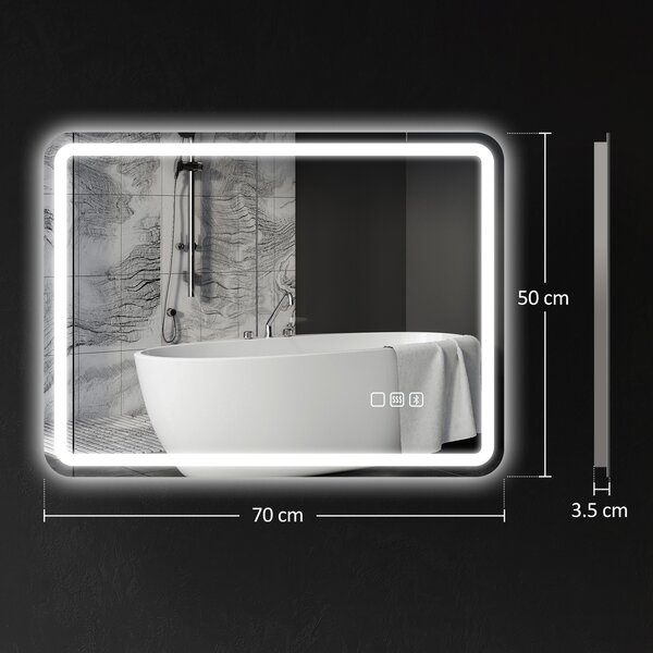 HOMCOM Specchio da bagno con illuminazione LED, pad antiappannamento, 3 colori regolabili, color argento | Aosom Italy