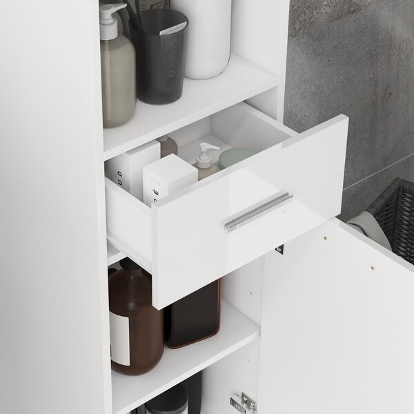 Kleankin Armadio da bagno, mobile bagno con ripiani e cassetto, regolabile, Bianco | Aosom Italy