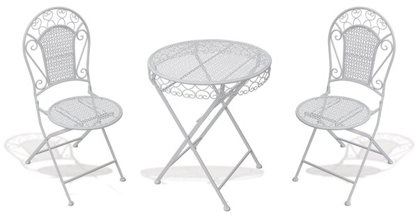 Set Tavolino e 2 Sedie Pieghevoli da Giardino in Ferro Battuto Soriani New Loire Breafast Bianco