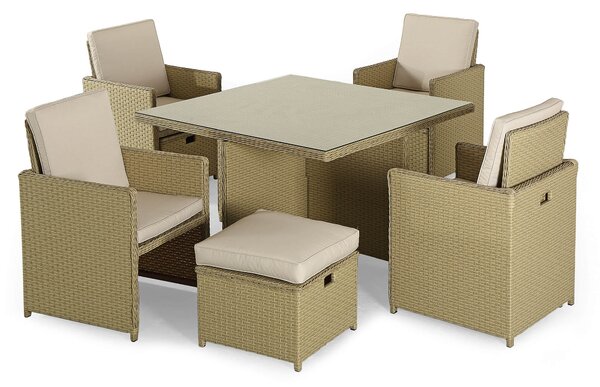 Set Tavolo 4 Poltrone e 4 Poggiapiedi in Rattan Kraus Caravaggio
