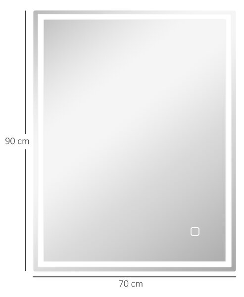 HOMCOM Specchio da bagno illuminato 90x70 cm Specchio LED da parete con funzione memoria 3 temperature colore Argento | Aosom Italy