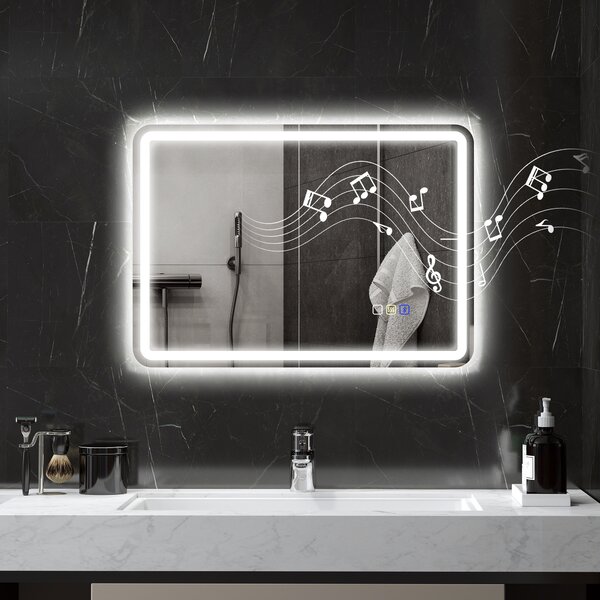HOMCOM Specchio da bagno con illuminazione LED, pad antiappannamento, 3 colori regolabili, color argento | Aosom Italy