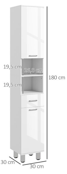 Kleankin Armadio da bagno, mobile bagno con ripiani e cassetto, regolabile, Bianco | Aosom Italy