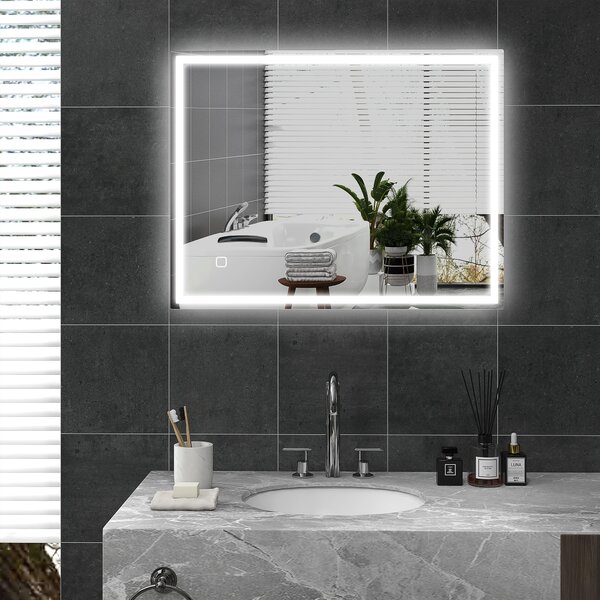 HOMCOM Specchio da bagno illuminato 90x70 cm Specchio LED da parete con funzione memoria 3 temperature colore Argento | Aosom Italy