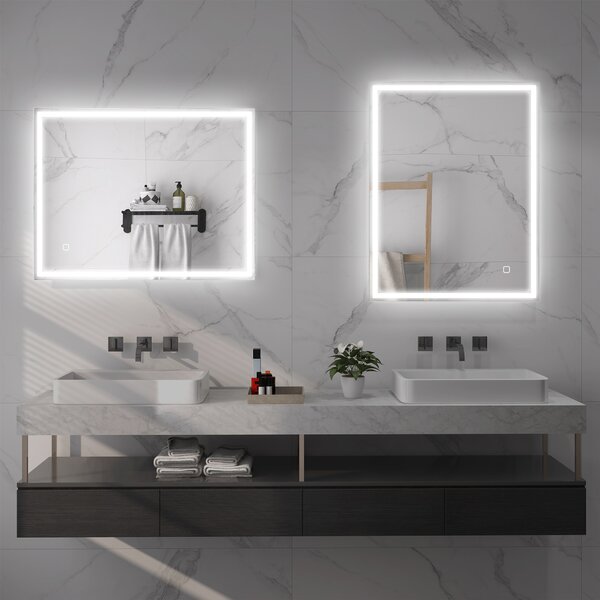 HOMCOM Specchio da bagno illuminato 90x70 cm Specchio LED da parete con funzione memoria 3 temperature colore Argento | Aosom Italy