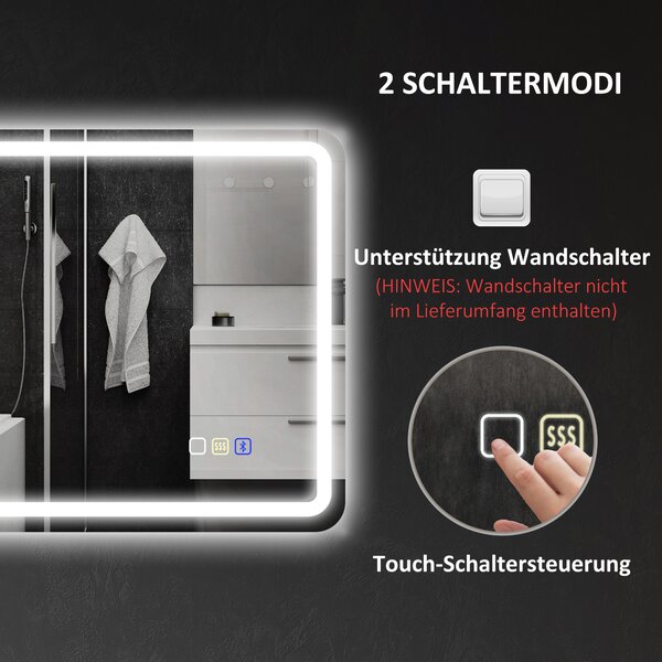 HOMCOM Specchio da bagno con illuminazione LED, pad antiappannamento, 3 colori regolabili, color argento | Aosom Italy
