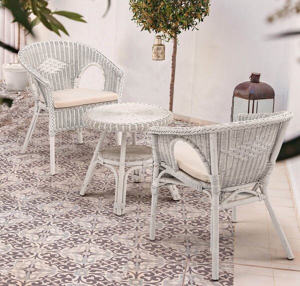 Tavolino da Giardino Ø52x52 cm in Rattan Allis Bianco