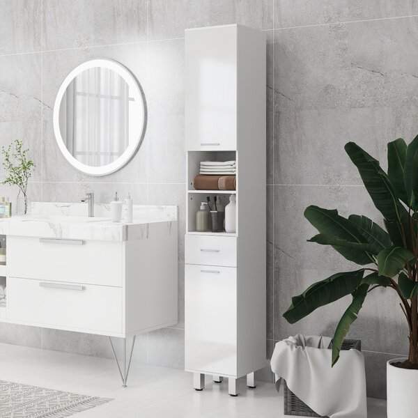 Kleankin Armadio da bagno, mobile bagno con ripiani e cassetto, regolabile, Bianco | Aosom Italy