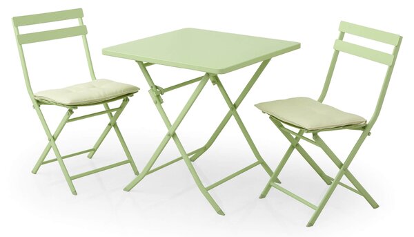 Set Tavolino e 2 Sedie Pieghevoli da Giardino in Acciaio Kraus Tiziano Verde
